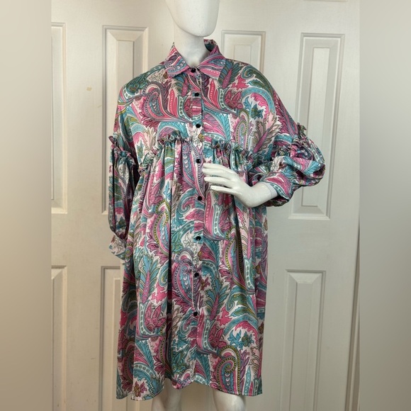 Beulah Colorful Paisley Button-Up Dress One Size.  E2 - Picture 1 of 16